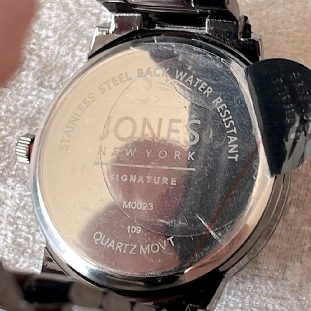 Brand New Jones New York Quartz Black Metal Analog Watch Genuine Diamond Accent